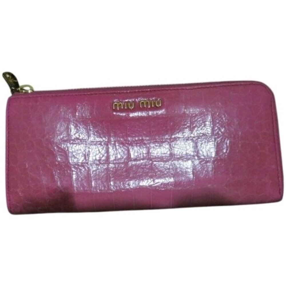 Miu Miu by Prada Pink Croc Embossed Italian Leather Luxury Long Wallet EUC